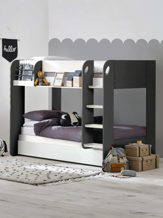 Moonbeam Bunk Bed with Underbed – Charcoal & White