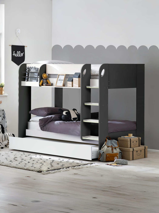 Moonbeam Bunk Bed with Underbed – Charcoal & White