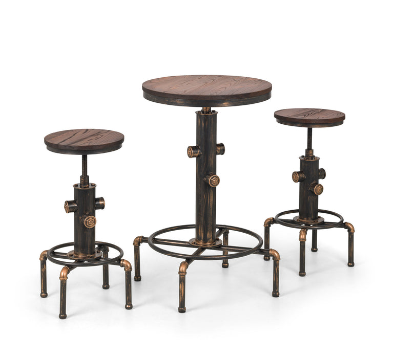 Roland Industrial Bar Table & 2 Stools – Vintage Copper & Elm Set - Luminex Furniture