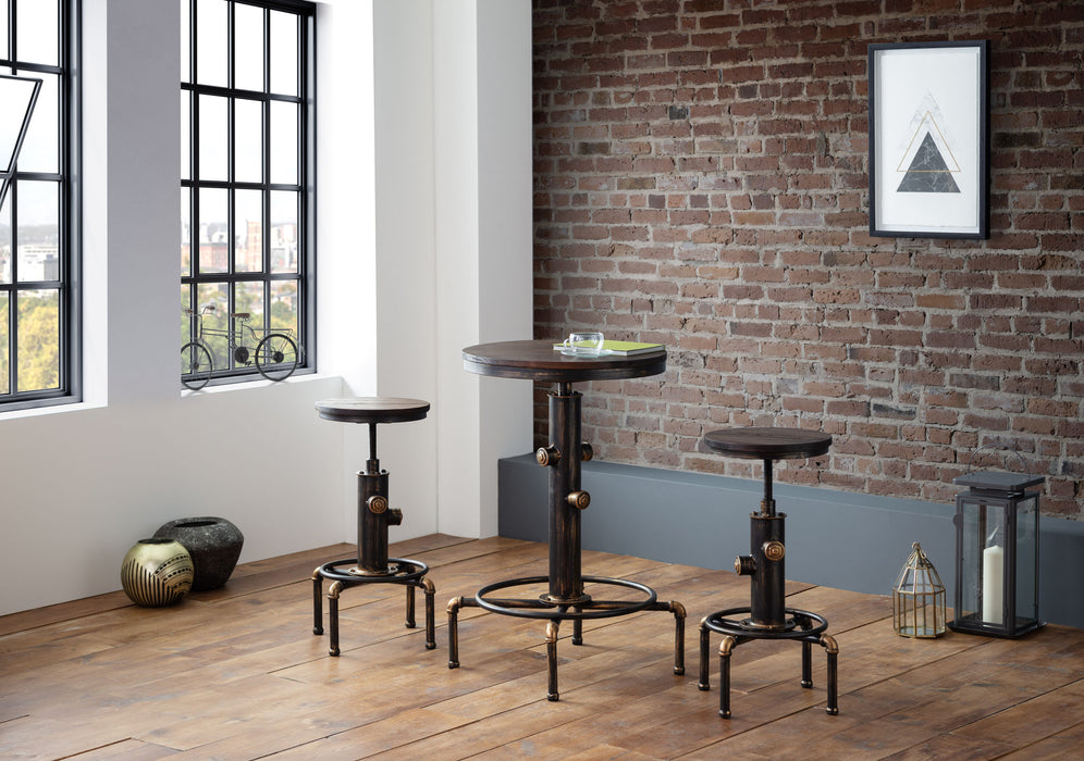 Roland Industrial Bar Table & 2 Stools – Vintage Copper & Elm Set - Luminex Furniture