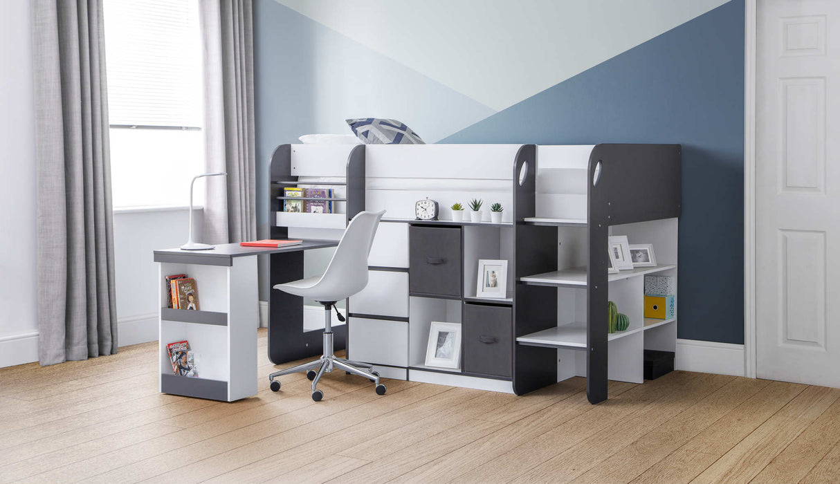Stratford Mid Sleeper Bed with Storage – Black & White