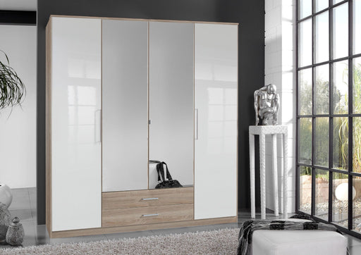 Aldwych 4 - Door Wardrobe with Drawers – White Gloss & Oak Effect - LuminexFurnitureWardrobe4968