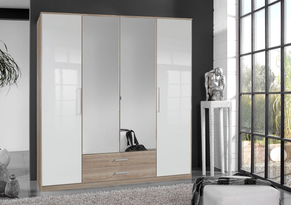 Aldwych 4 - Door Wardrobe with Drawers – White Gloss & Oak Effect - LuminexFurnitureWardrobe4968