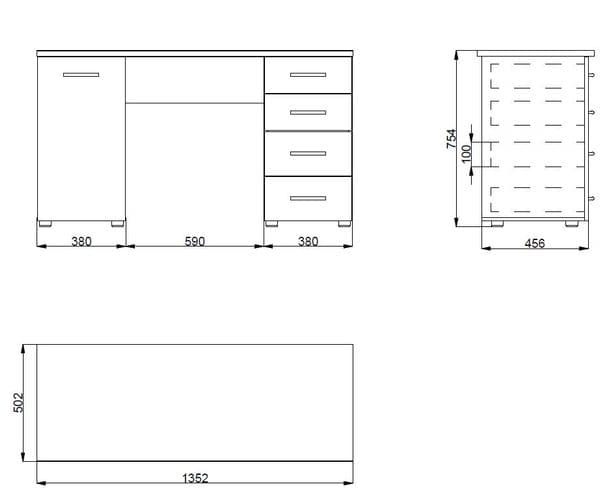 Alvara Oak Effect Desk with 4 Drawers - Luminex FurnitureDesk3039