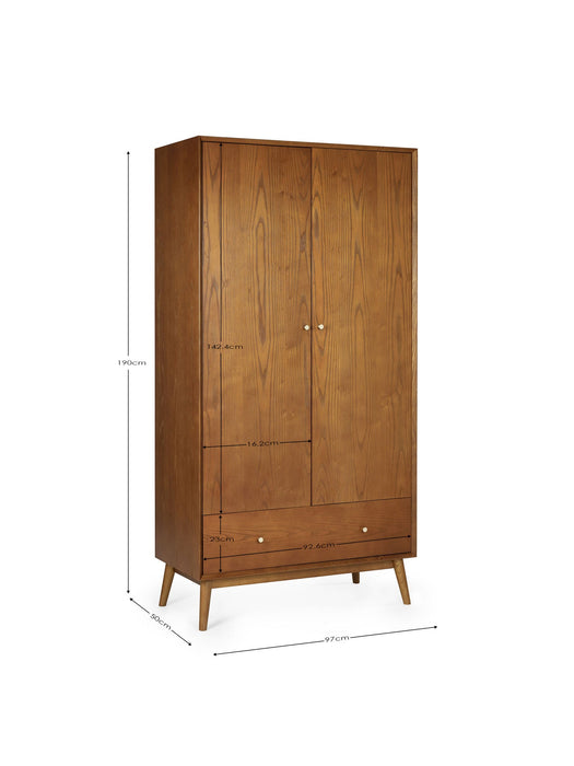 Amelie 2 Door 1 Drawer Wardrobe – Retro Cherry Ash - Luminex FurnitureWardrobeLOW055