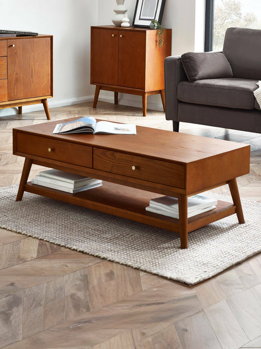 Amelie Retro Coffee Table – Cherry Ash with Drawers - Luminex FurnitureCoffee TableLOW005