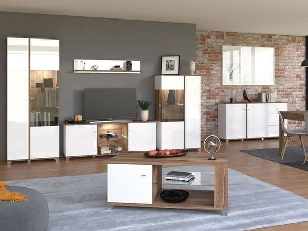 Ardella High Gloss & Oak Effect Low Display Cabinet - LuminexFurnitureDrinks Cabinet, Living, Dining3448
