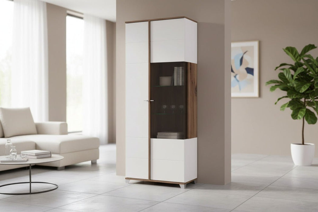 Ardella High Gloss & Oak Effect Tall Display Cabinet - Luminex FurnitureDrinks Cabinet, Living, Dining3441