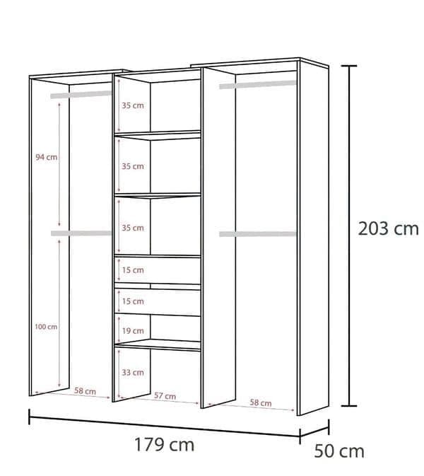 Ardenza Concrete Grey & White Open Door Wardrobe - Luminex FurnitureWardrobe3200