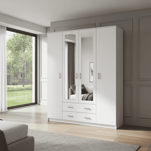 Arlen White & Mirrored 4 - Door Wardrobe - Luminex FurnitureWardrobe3048