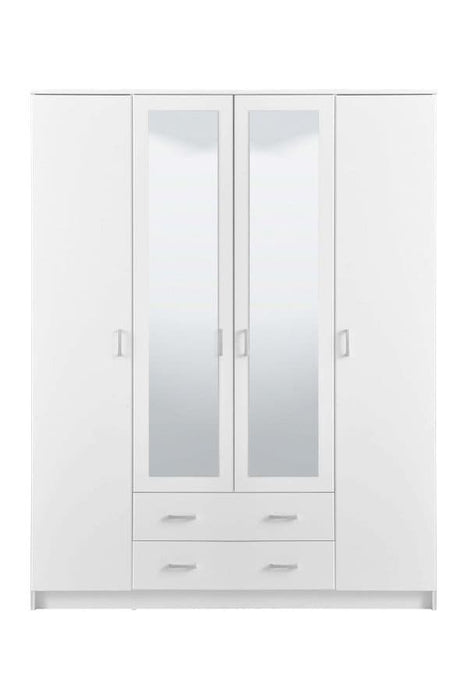 Arlen White & Mirrored 4 - Door Wardrobe - Luminex FurnitureWardrobe3048