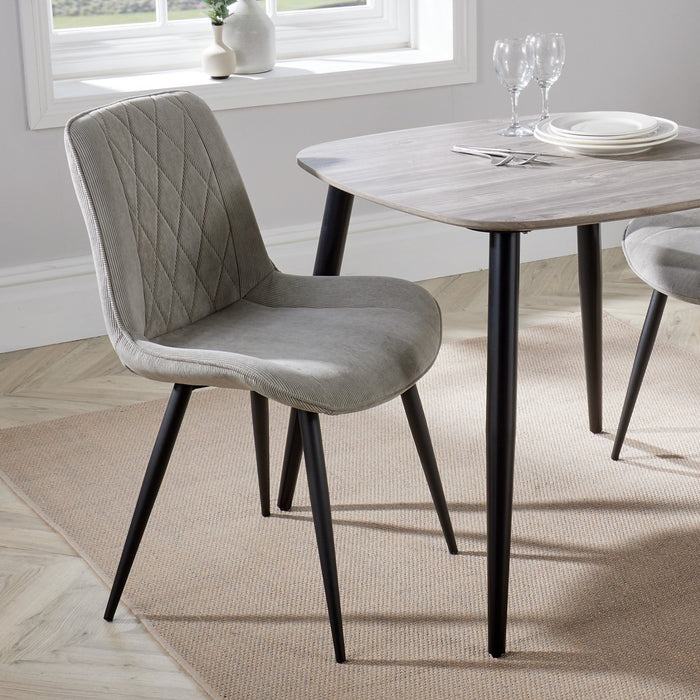 Aspen Light Grey Cord Dining Chair Pair – Diamond Stitch & Black Legs - LuminexFurnitureChairsASCH15 - LGCF