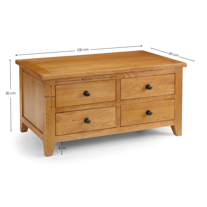 Athena 4 Drawer Coffee Table – Oak with Storage - Luminex FurnitureCoffee TableAST013
