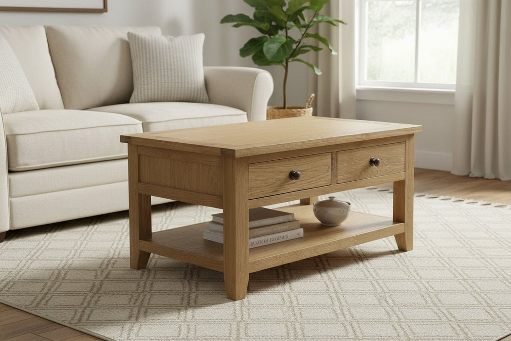 Athena Oak Coffee Table With 2 Drawers - Luminex FurnitureCoffee TableAST003