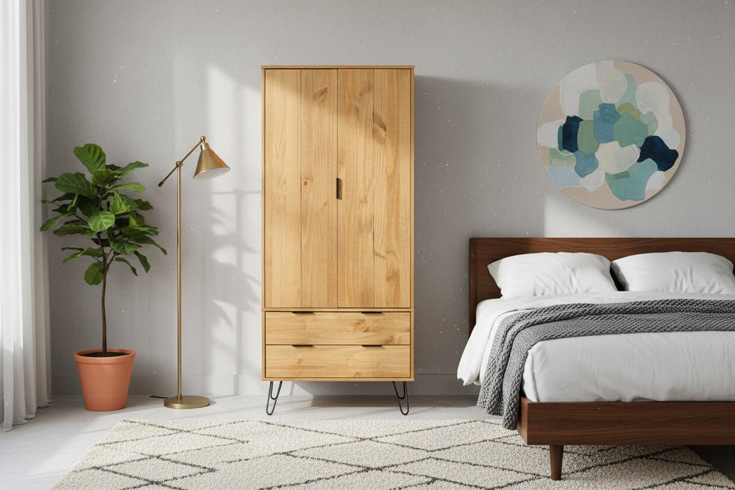 Augusta Antique Waxed Pine 2 - Door 2 - Drawer Wardrobe - Luminex FurnitureWardrobeAG582