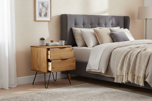 Augusta Antique Waxed Pine 2 Drawer Bedside Table - Luminex FurnitureBedside TableAG510