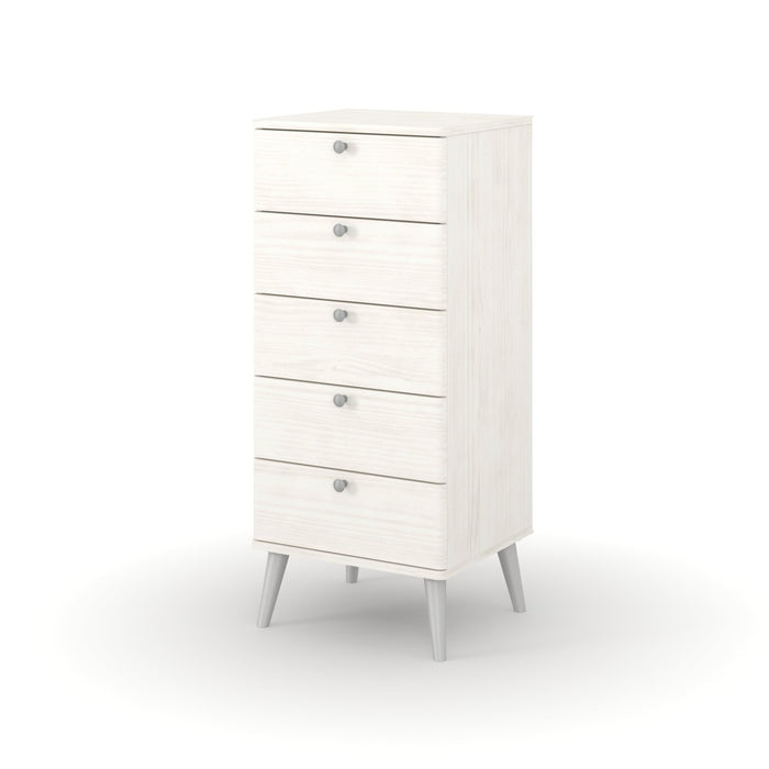 Augusta Curve 5 Drawer Narrow Chest – White - LuminexFurnitureChest of DrawersAGC317