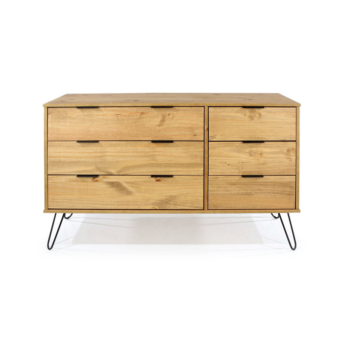 Augusta Pine 3+3 Drawer Wide Chest of Drawers – Antique Waxed Pine - LuminexFurnitureChest of DrawersAG533