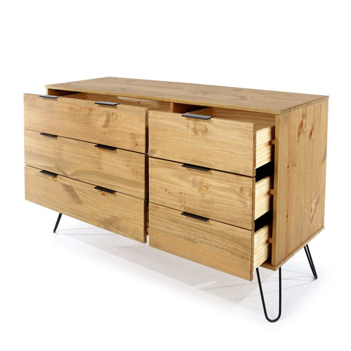 Augusta Pine 3+3 Drawer Wide Chest of Drawers – Antique Waxed Pine - LuminexFurnitureChest of DrawersAG533