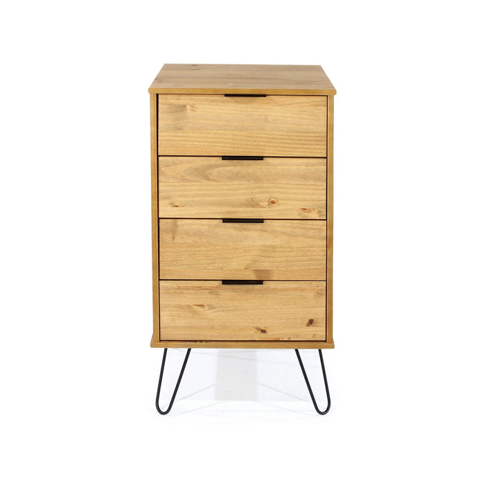 Augusta Pine 4 Drawer Narrow Chest of Drawers – Antique Waxed Pine - LuminexFurnitureChest of DrawersAG517