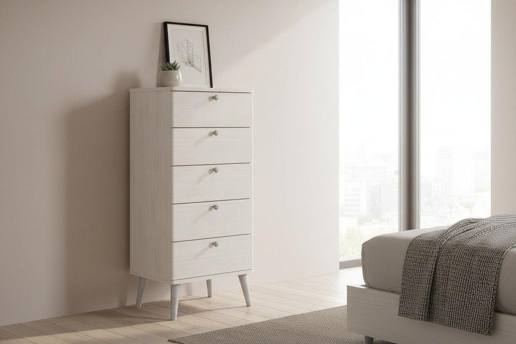 Augusta White Curve 5 Drawer Narrow Chest of Drawers - Luminex FurnitureChest of DrawersAGC317