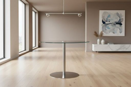 Aurélie Round Glass Brushed Steel Pedestal Table - Luminex FurnitureDining TableMIL001