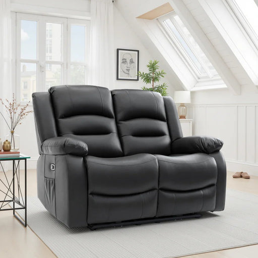Aurelius 2 Seater Recliner Sofa – Faux Leather with USB - Luminex FurnitureSofasalva_2str_black