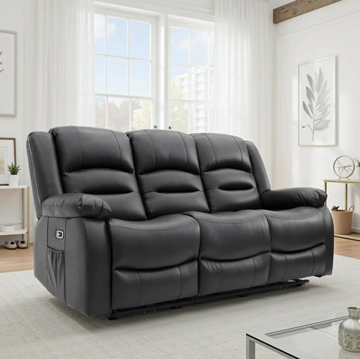 Aurelius Black 3 Seater Recliner Sofa – Faux Leather with USB & Cupholders - Luminex FurnitureSofasalva_3str_black