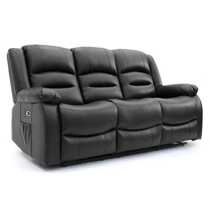 Aurelius Black 3 Seater Recliner Sofa – Faux Leather with USB & Cupholders - Luminex FurnitureSofasalva_3str_black