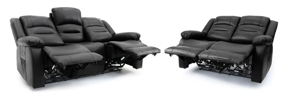 Aurelius Black 3 Seater Recliner Sofa – Faux Leather with USB & Cupholders - Luminex FurnitureSofasalva_3str_black