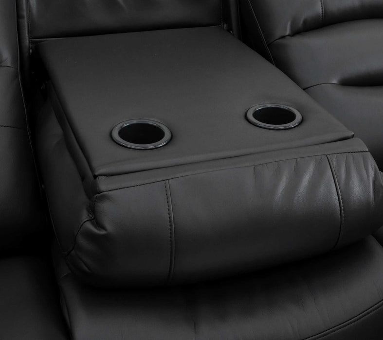 Aurelius Black 3 Seater Recliner Sofa – Faux Leather with USB & Cupholders - Luminex FurnitureSofasalva_3str_black