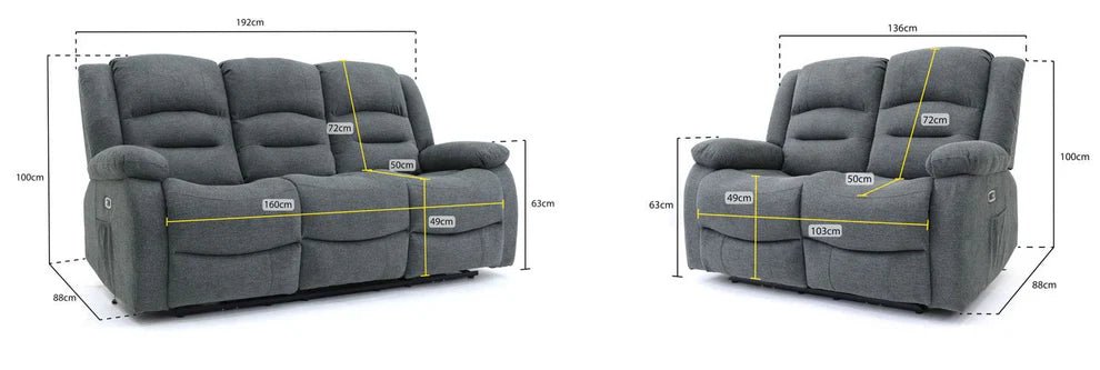Aurelius Graphite Grey 3+2 Recliner Sofa Set – Electric with USB - Luminex FurnitureSofasalva_3+2_set_grey_fabric