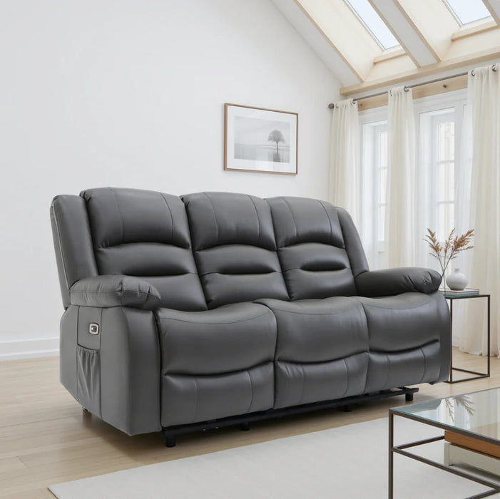 Aurelius Grey Faux Leather 3 Seater Electric Recliner Sofa - Luminex FurnitureSofasalva_3str_grey