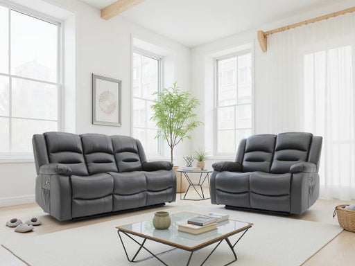 Aurelius Grey Faux Leather 3+2 Electric Recliner Sofa Set - Luminex FurnitureSofasalva_3+2_set_grey