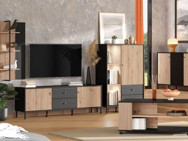 Averra Artisan Oak & Black Low Display Cabinet - Luminex FurnitureDrinks Cabinet, Living, Dining3444