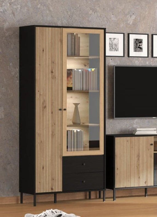 Averra Artisan Oak & Black Tall Display Cabinet - Luminex FurnitureDrinks Cabinet, Living, Dining3436