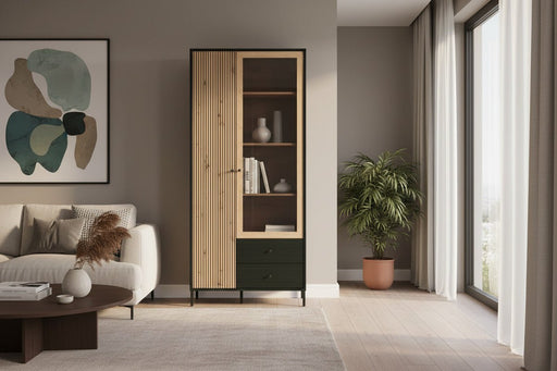 Averra Artisan Oak & Black Tall Display Cabinet - Luminex FurnitureDrinks Cabinet, Living, Dining3436