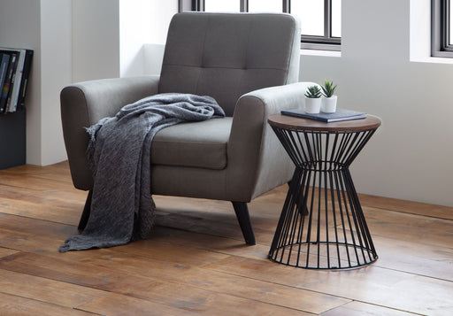 Ayla Round Wire Lamp Table - Walnut Effect & Black Wire Base - Luminex FurnitureLamp TableJER002