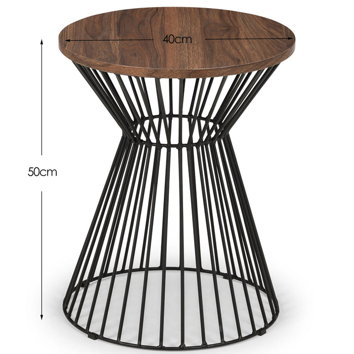 Ayla Round Wire Lamp Table - Walnut Effect & Black Wire Base - Luminex FurnitureLamp TableJER002