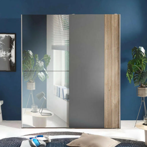 Bellagio Light Oak & Dark Grey Sliding Wardrobe with Mirror - Luminex FurnitureWardrobeBER002