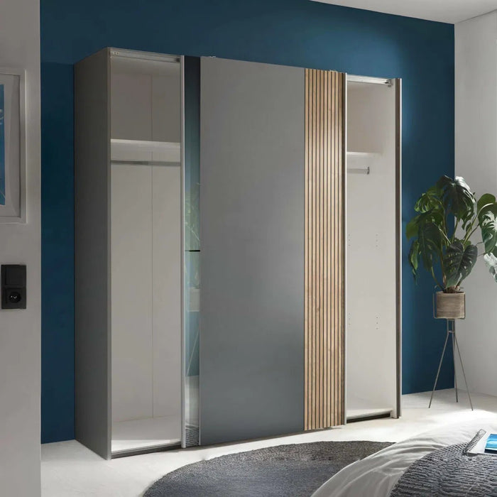 Bellagio Light Oak & Dark Grey Sliding Wardrobe with Mirror - Luminex FurnitureWardrobeBER002