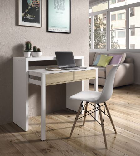 Bellano Arctic White & Oak Effect Extending Desk / Dressing Table - Luminex FurnitureDesk2647