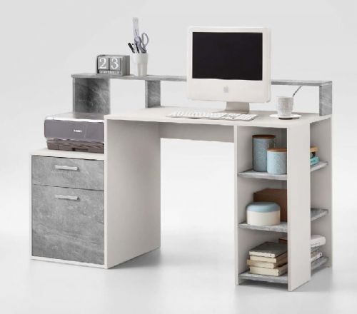 Bellano White & Concrete Grey Desk with Hutch - Luminex FurnitureDesk2673