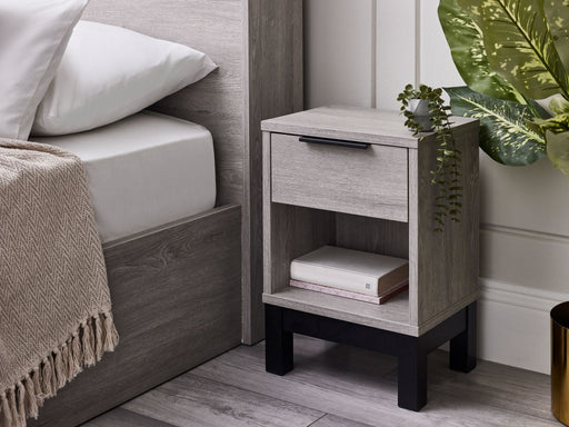Blake 1 Drawer Bedside in Grey Oak and Black - Luminex FurnitureBedside TableBAL101