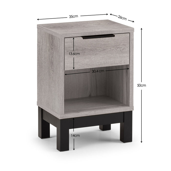 Blake 1 Drawer Bedside in Grey Oak and Black - Luminex FurnitureBedside TableBAL101