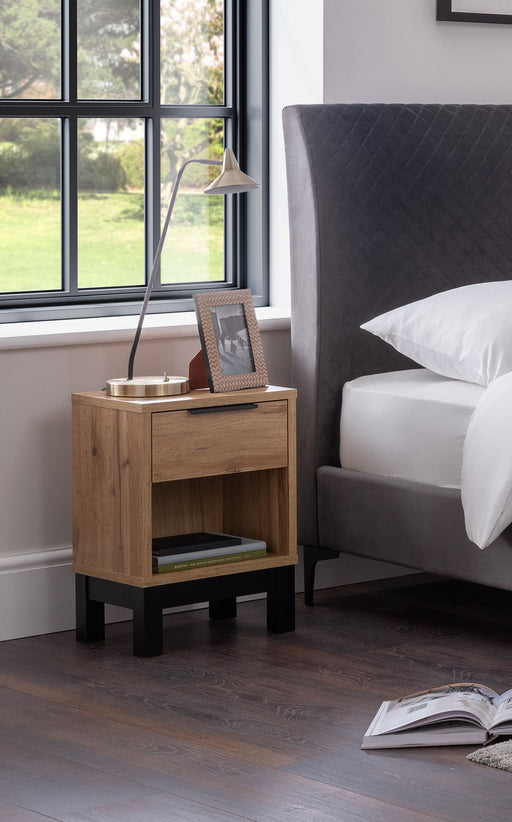 Blake 1 Drawer Bedside in Oak and Black - Luminex FurnitureBedside TableBAL201