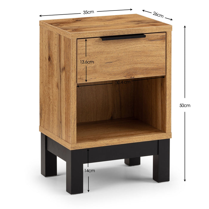 Blake 1 Drawer Bedside in Oak and Black - Luminex FurnitureBedside TableBAL201