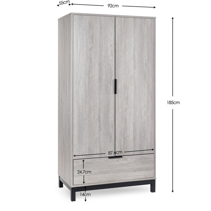 Blake 2 Door 1 Drawer Wardrobe - Grey Oak - Luminex FurnitureWardrobeBAL106