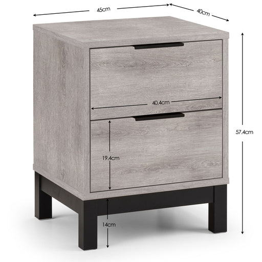 Blake 2 Drawer Grey Oak Bedside Table – Modern Industrial Style - Luminex FurnitureBedside TableBAL102