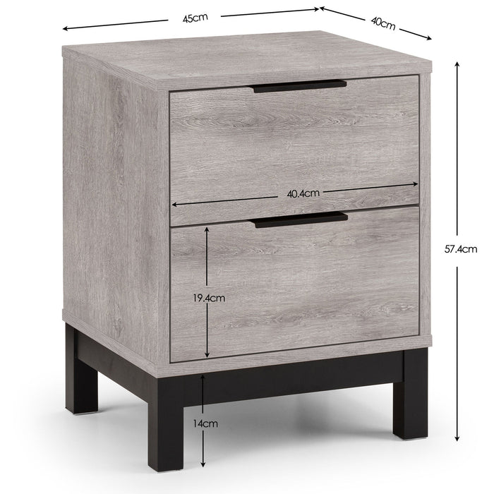 Blake 2 Drawer Grey Oak Bedside Table – Modern Industrial Style - Luminex FurnitureBedside TableBAL102